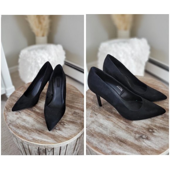 Black suede forever21 pointed high heels low heel - Picture 1 of 11